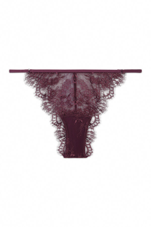 Women'secret Panty brasile&ntilde;o de tiras de encaje burgundy p&uacute;rpura