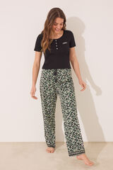 Womensecret Pijama larga algodón acanalado negro negro