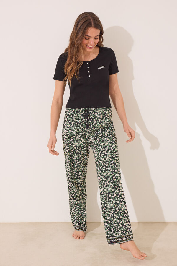 Womensecret Pijama larga algodón acanalado negro negro