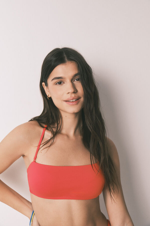 HI&BYE Top de bikini bandeau liso rojo rojo