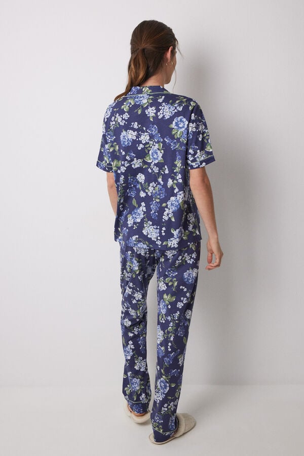 Womensecret Pijama camisera 100% algodón azul flores estampado