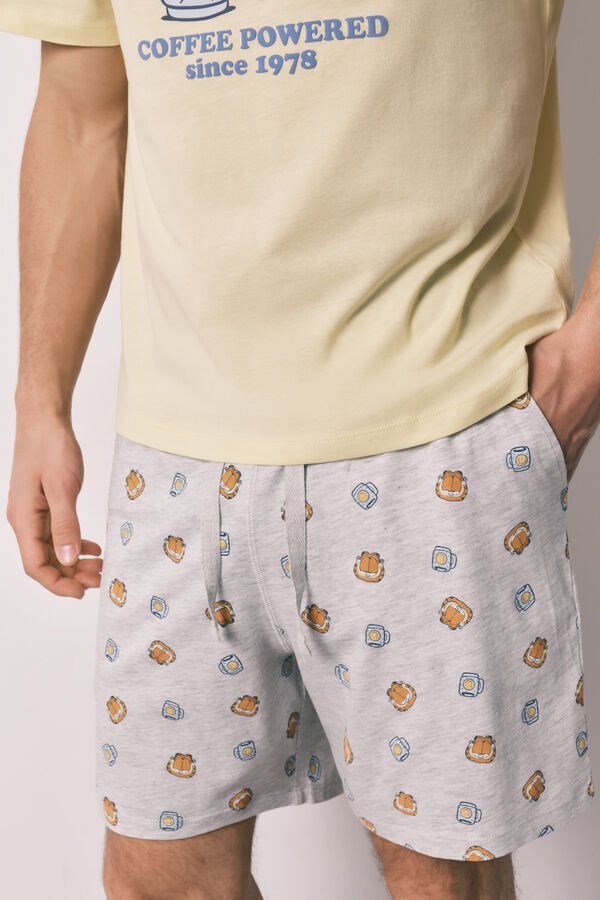 Women'secret Pijama corta para hombre de 100% algod&oacute;n Garfield amarillo