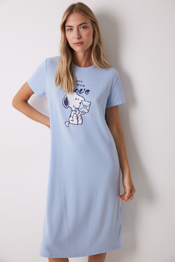 Womensecret Camisón midi canalé rayas Snoopy azul