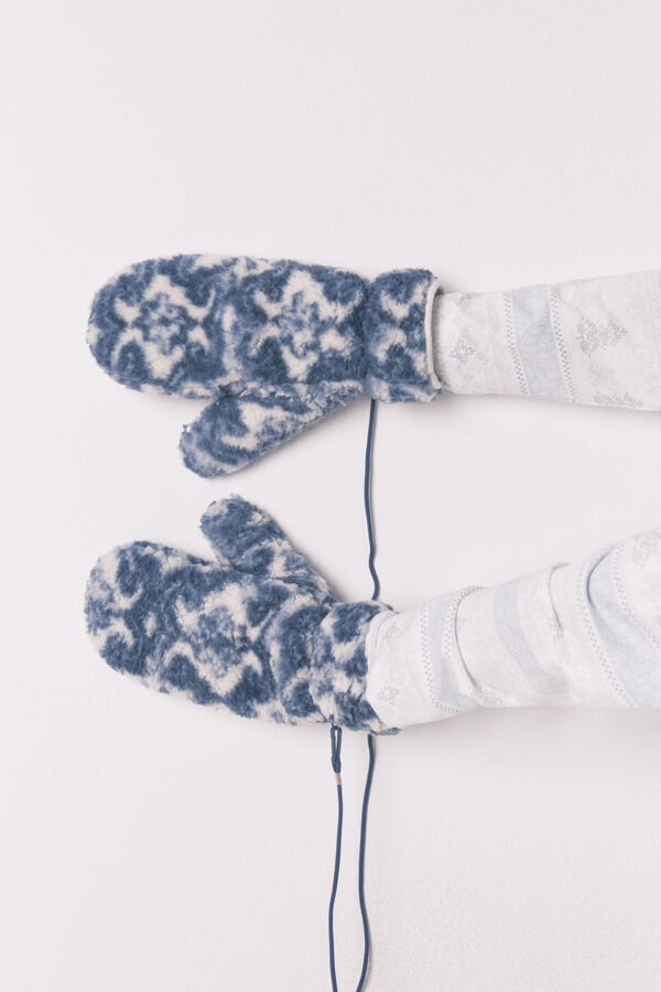 Women'secret Mitones de borrego con estampado azul estampado