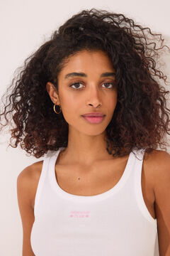 Womensecret Playera de tirantes en canalé de color blanco marfil