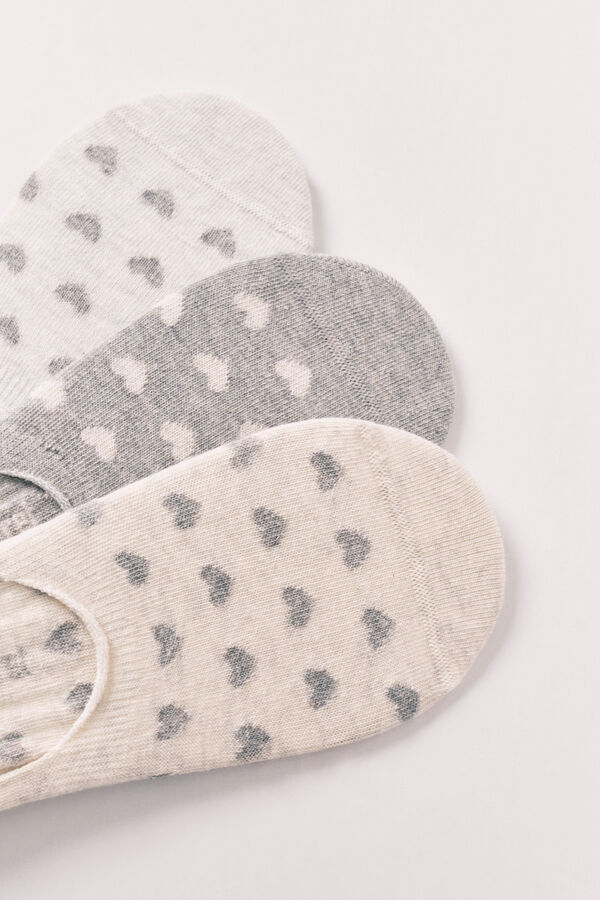 Women'secret Pack de 3 calcetines invisibles estampado de corazones gris