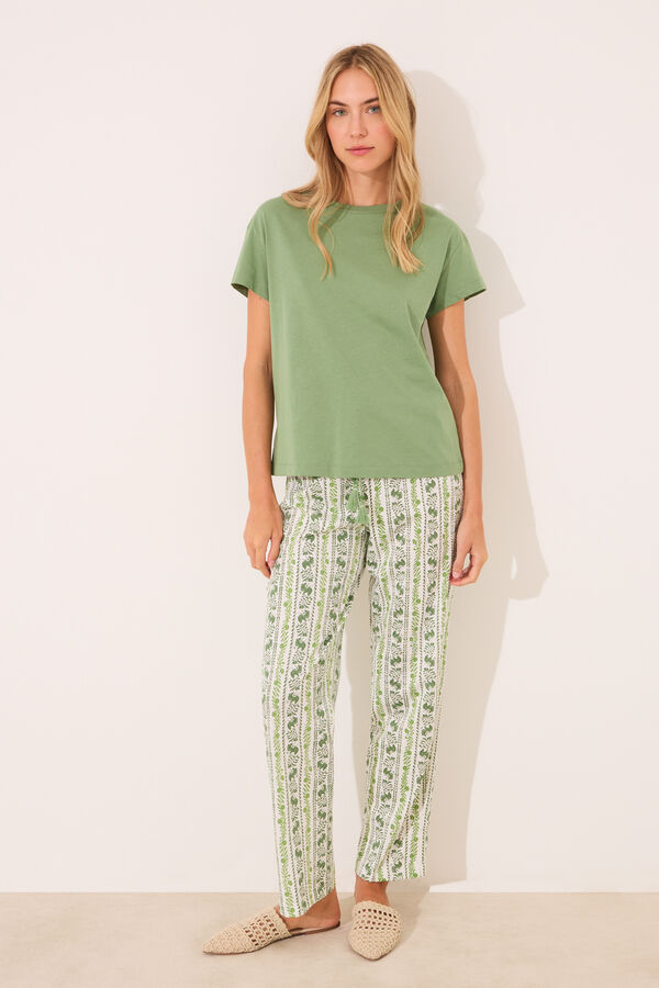 Women'secret Pijama de manga corta de algodón con estampado verde verde