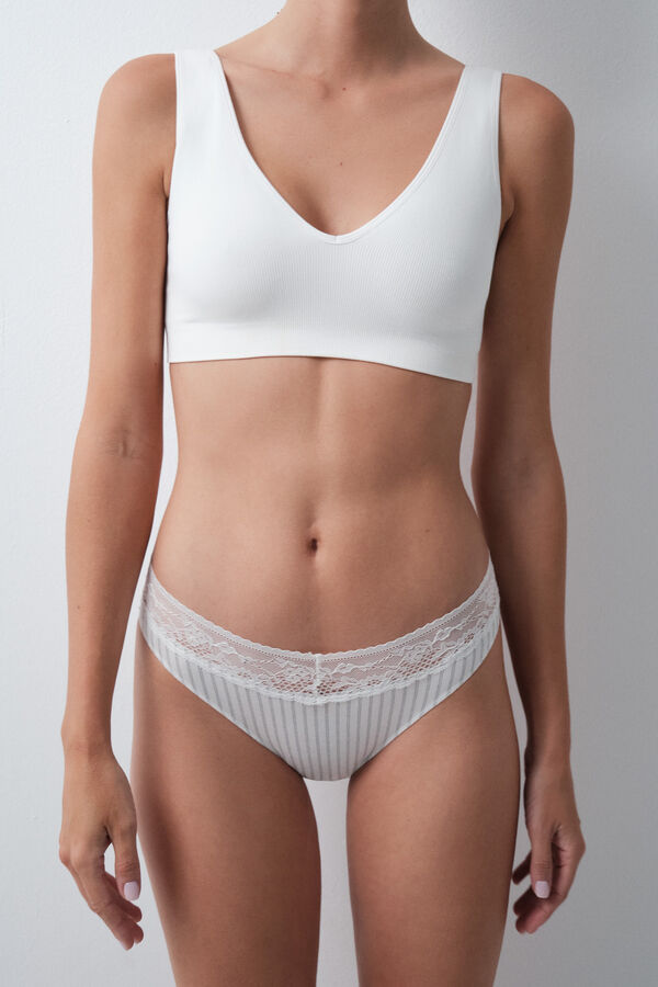 Women'secret Braga cl&aacute;sica algod&oacute;n encaje estampado rayas marfil