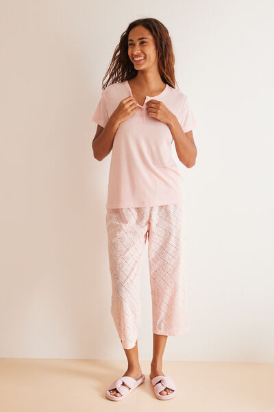 Womensecret Pijama bordado suizo capri rosa rosa