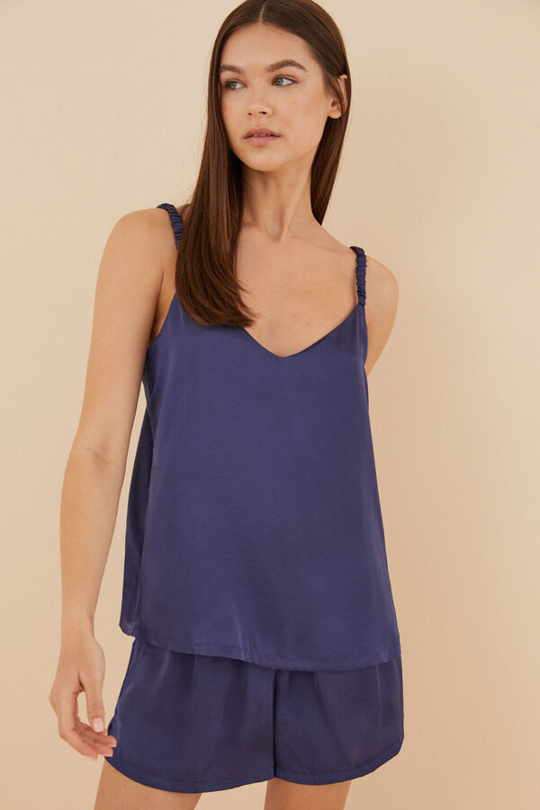Womensecret Pijama corta satín azul marino azul