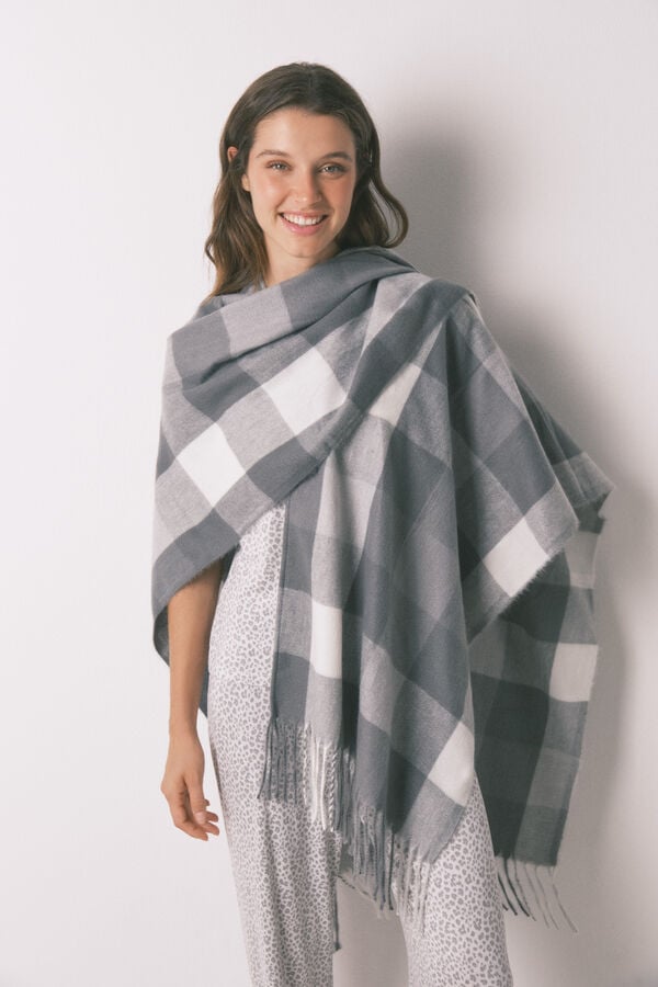 Women'secret Poncho gris con estampado étnico gris