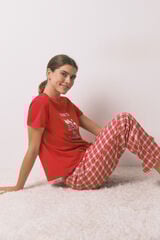 Women'secret Pijama larga 100% algodón con estampado de cuadros de Snoopy rojo