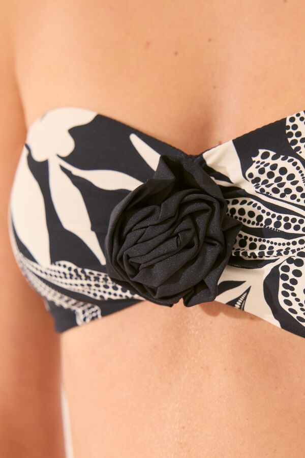 Womensecret Top bikini bandeau con estampado floral negro