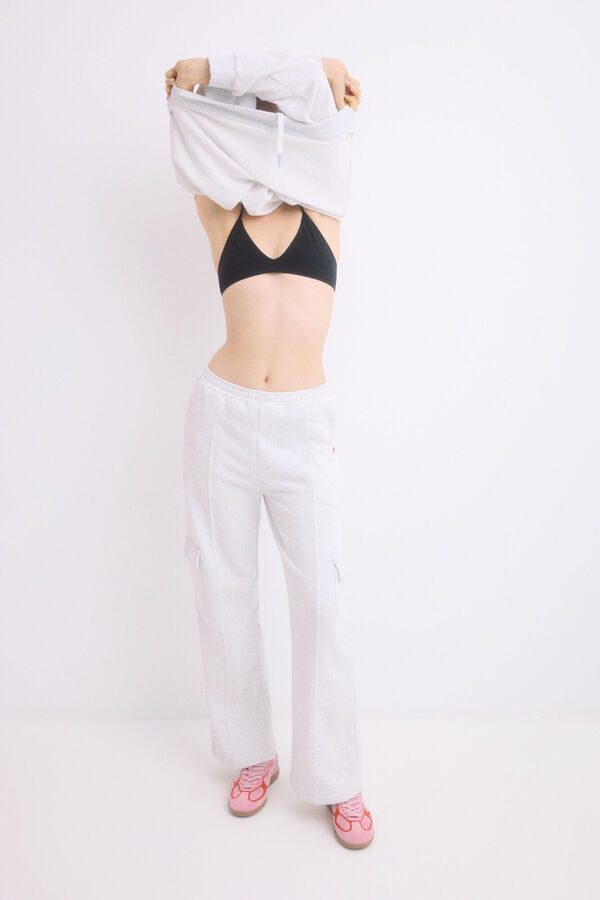 Womensecret Pantalón largo flare felpa gris gris