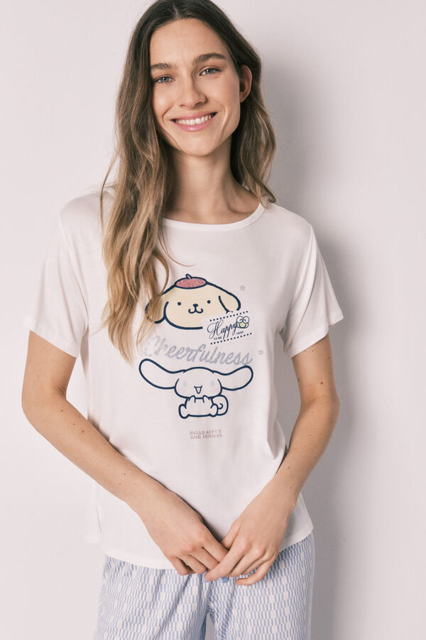 Women'secret Pijama larga Cinnamoroll estampado geom&eacute;trico marfil