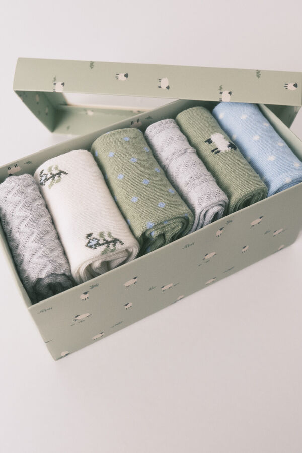Women'secret Pack de 6 calcetines largos de algodón con forma de oveja  estampado