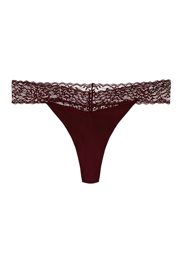 Womensecret Tanga encaje microfibra carmín púrpura