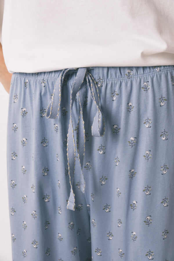 Women'secret Pijama larga con mangas manga corta y flores. marfil