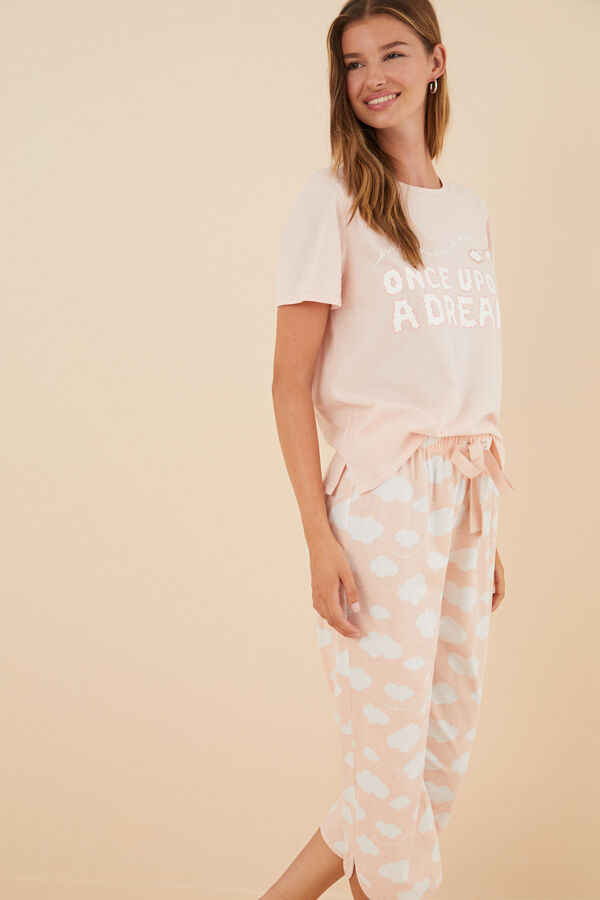 Womensecret Pijama 100% algodón capri nubes naranja naranja