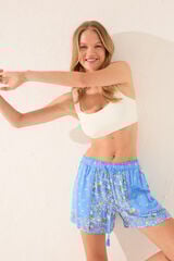 Womensecret Pantalón de viscosa patchwork azul estampado
