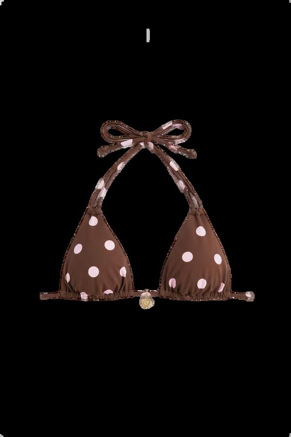 Women'secret Top bikini triangular estampado de puntos marr&oacute;n estampado