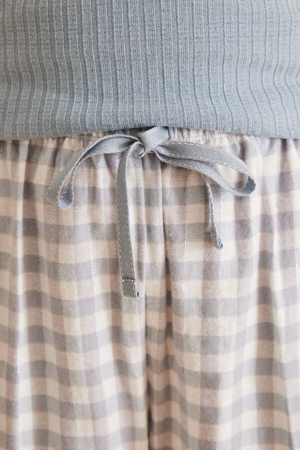 Womensecret Pijama lurex y pantalón largo cuadros azul