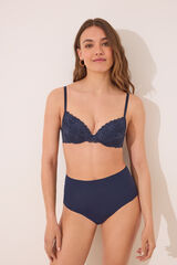 Womensecret Panty alta de microfibra azul oscuro azul