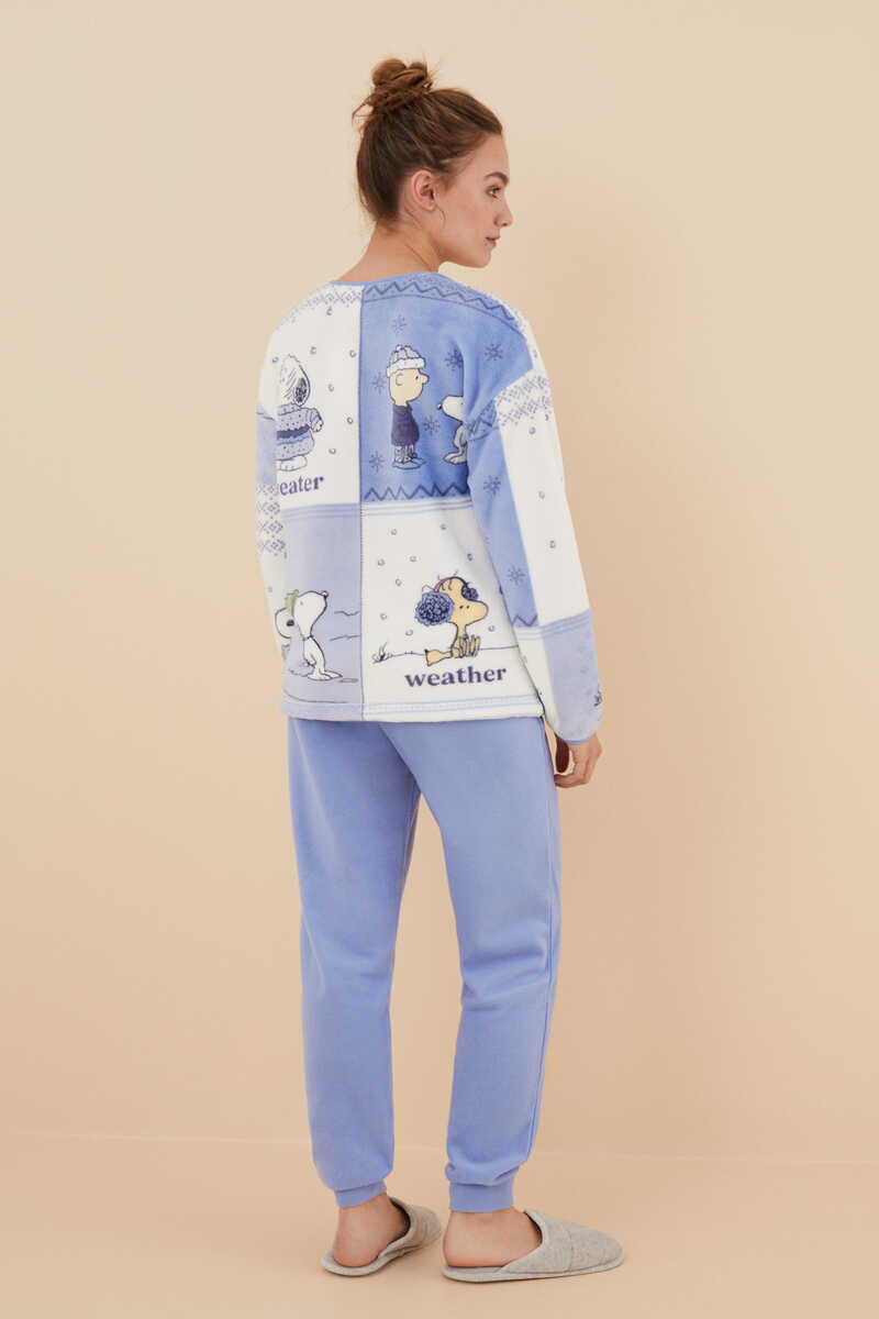 Womensecret Pijama polar Snoopy azul estampado