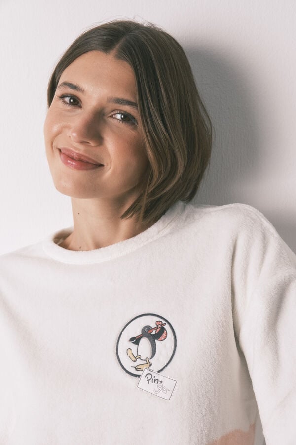 Women'secret Pijama larga polar suave estampado Pingu marfil