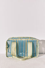 Women'secret Neceser mediano de malla a rayas azul y verde estampado