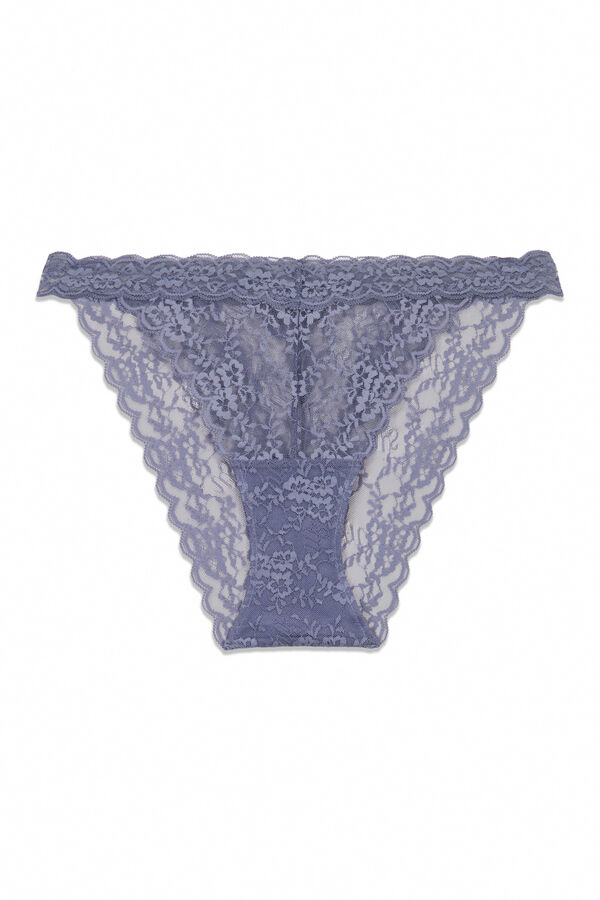 Womensecret Panty clásica de encaje azul con cintura en V azul