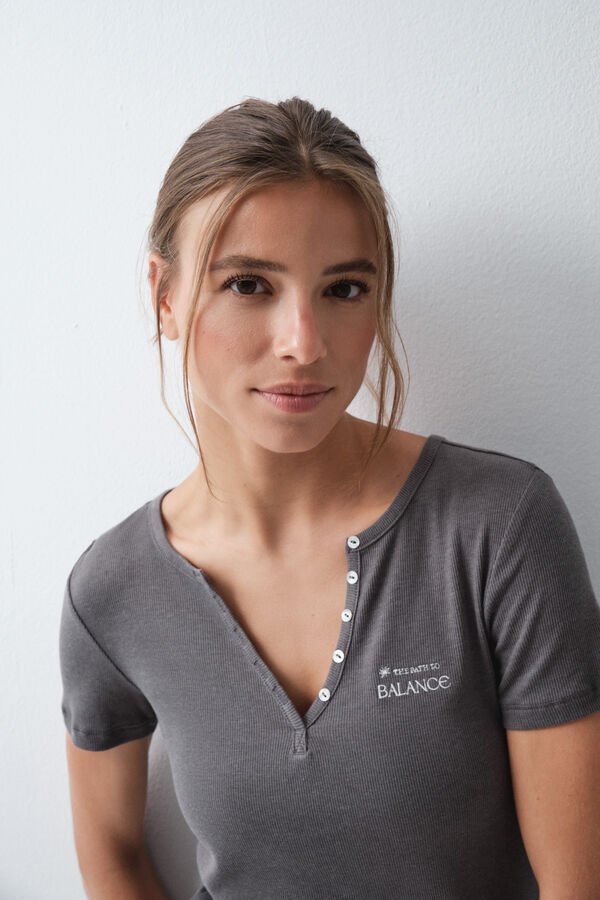 Women'secret Playera manga corta de algod&oacute;n gris gris