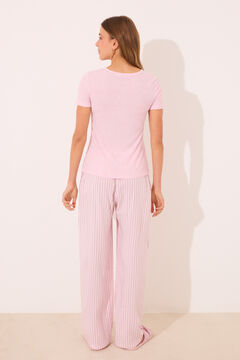 Womensecret Pijama de viscosa acanalada con rayas rosas rosa