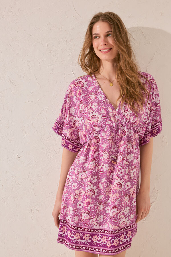 Womensecret Playera de dormir short de viscosa con estampado morado/lila estampado
