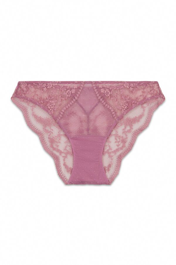 Women'secret Panty cl&aacute;sica de encaje rosa y plumetti rosa