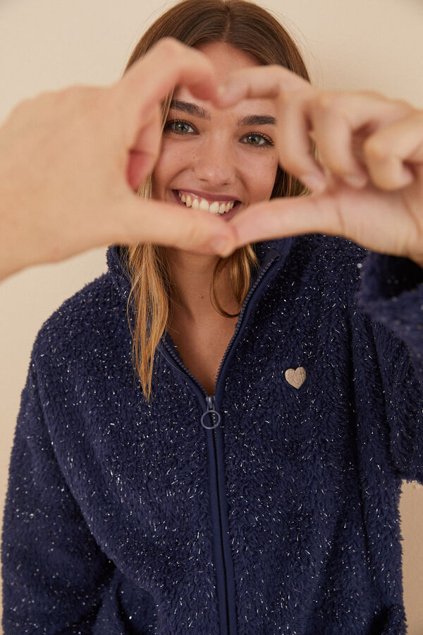 Womensecret Chaqueta pelo lúrex azul azul