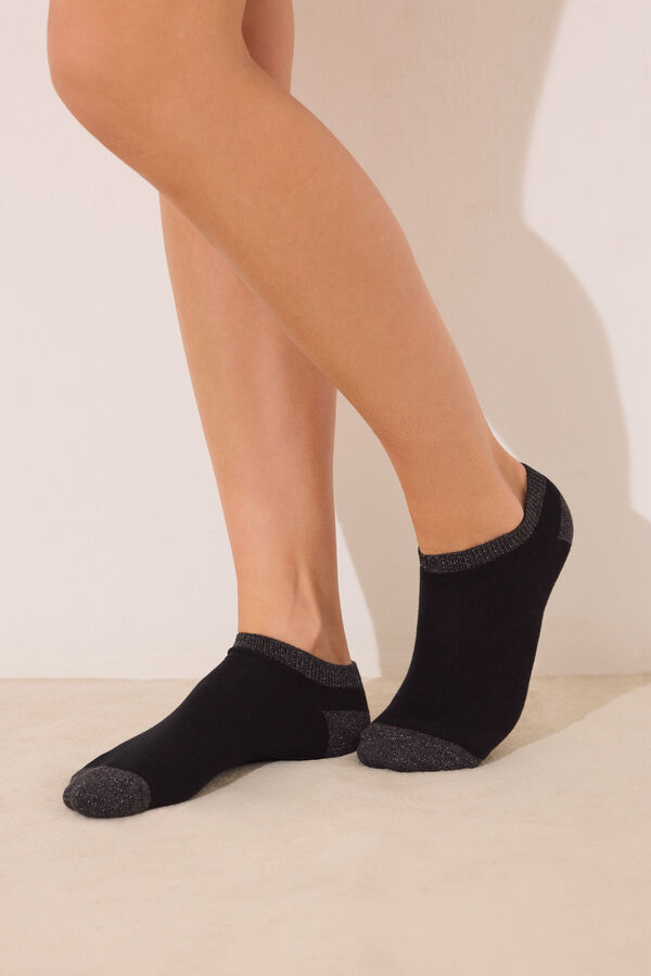 Womensecret Calcetines cortos negros lurex negro
