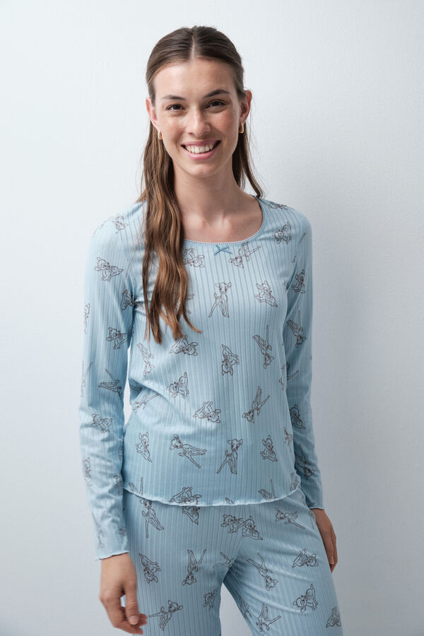 Women'secret Pijama larga azul de tacto suave estampado