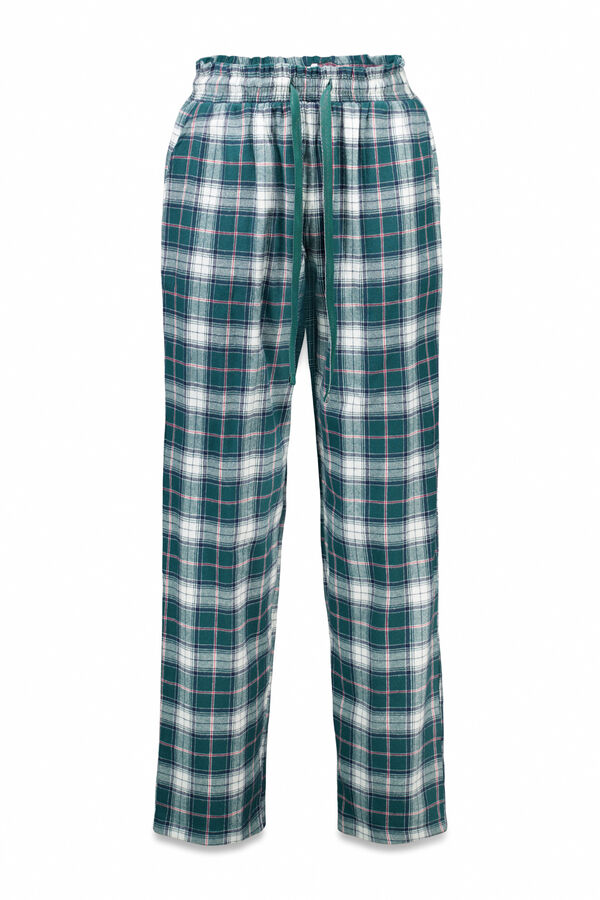 Women'secret Pantal&oacute;n largo 100% algod&oacute;n franela cuadros verde estampado