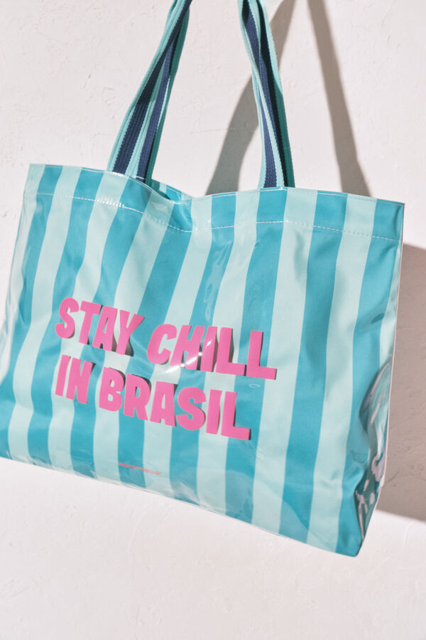 Women'secret Bolsa de playa de rayas azul verde