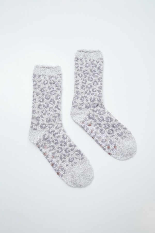 Women'secret Calcetines largos estampado animal gris gris