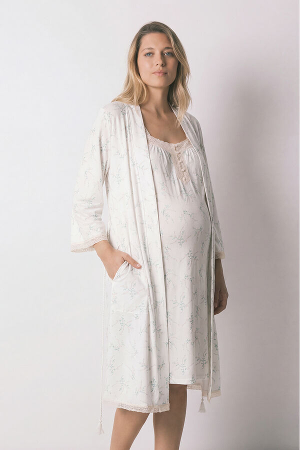 Women'secret Camis&oacute;n corto maternity de algod&oacute;n estampado de flores marfil