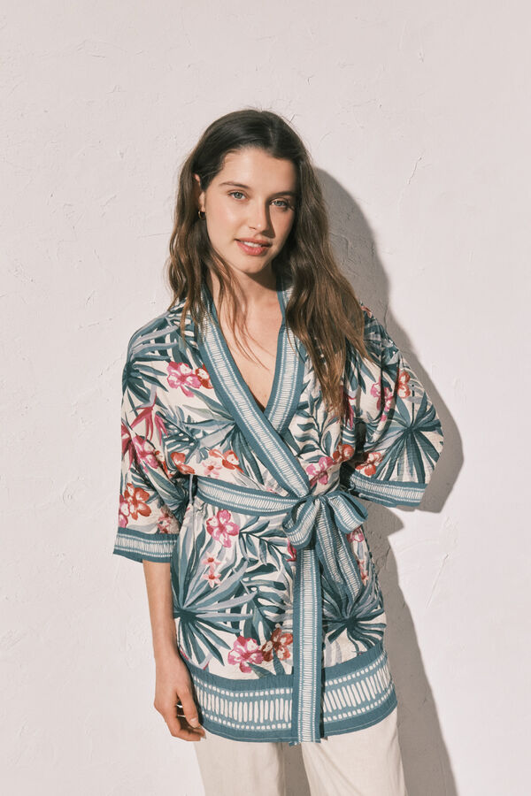 Women'secret Kimono estampado verde verde