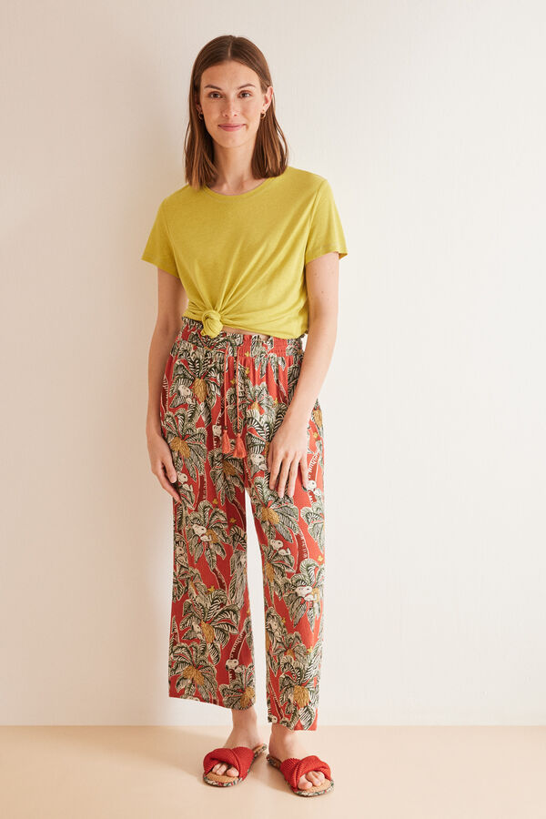 Womensecret Pantalón largo fluido tropical Snoopy estampado
