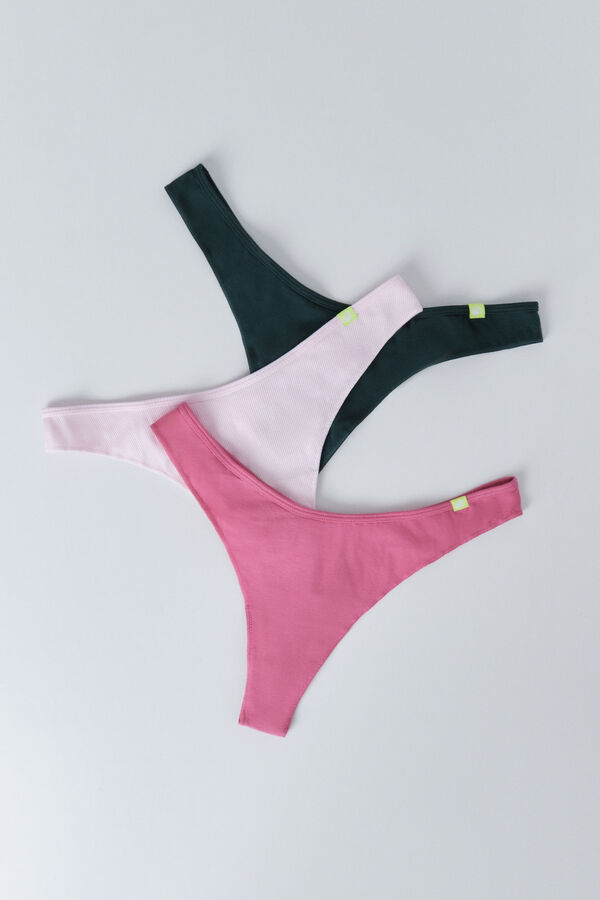 HI&BYE Pack de 3 tangas en verde, rosa y fucsia rosa