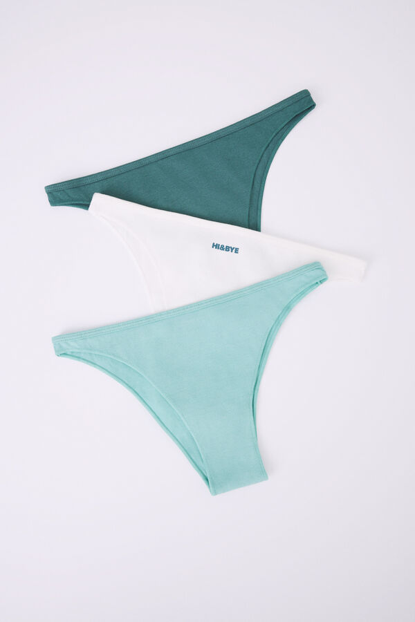 Womensecret Pack 3 panties brasileños algodón verde, marfil y azul 