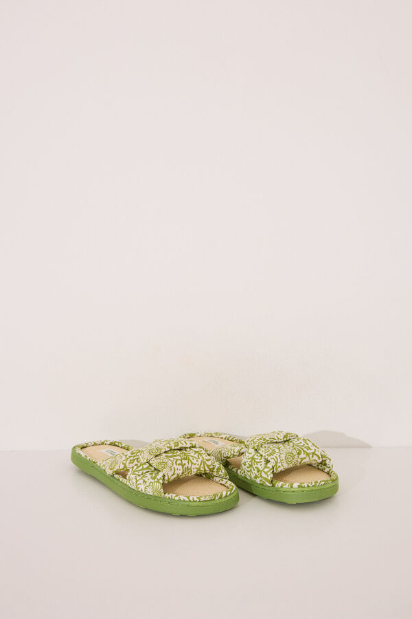 Womensecret Pantuflas para casa con parte superior anudada de rafia verde verde