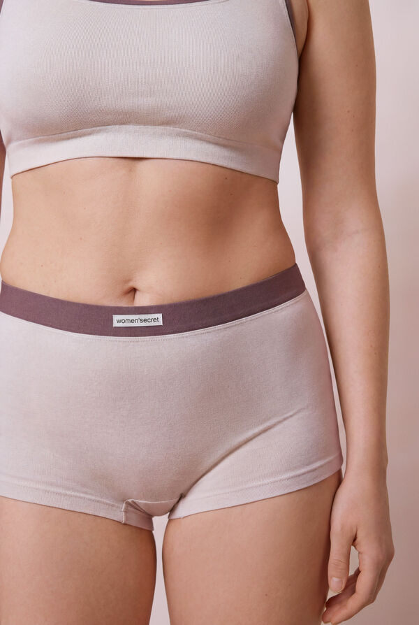Women'secret Panty boxer sin costuras acanalado beige beige