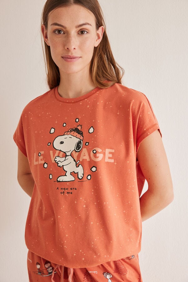 Womensecret Pijama Capri 100% algodón Snoopy naranja naranja