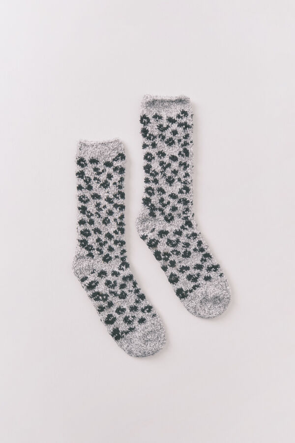 Women'secret Calcetines largos de piel con estampado de leopardo gris gris